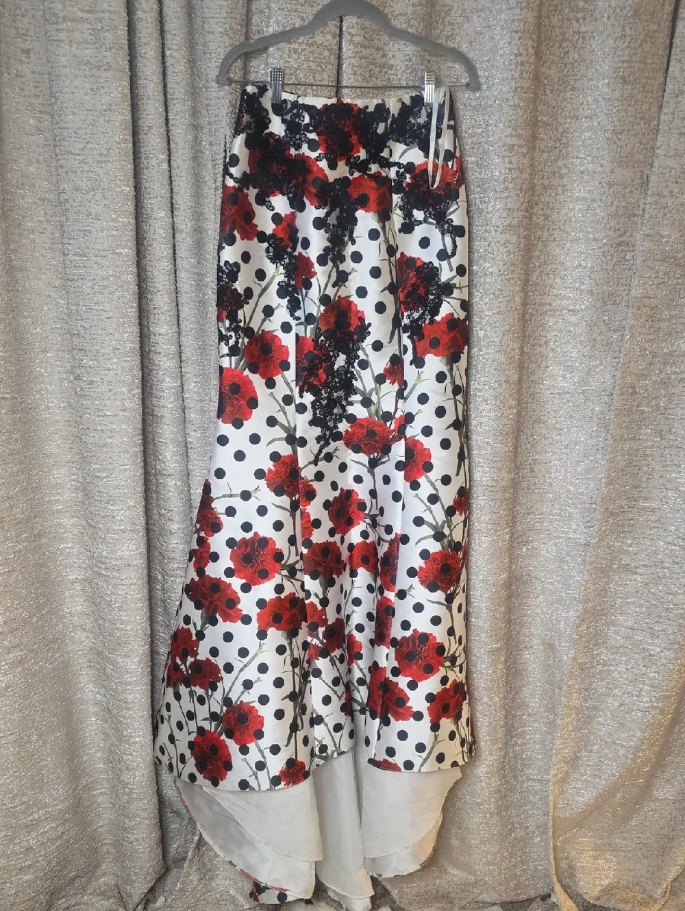 Floral Red Polka Dot Fit And Flare Maxi Skirt - Elegant Evening Skirt